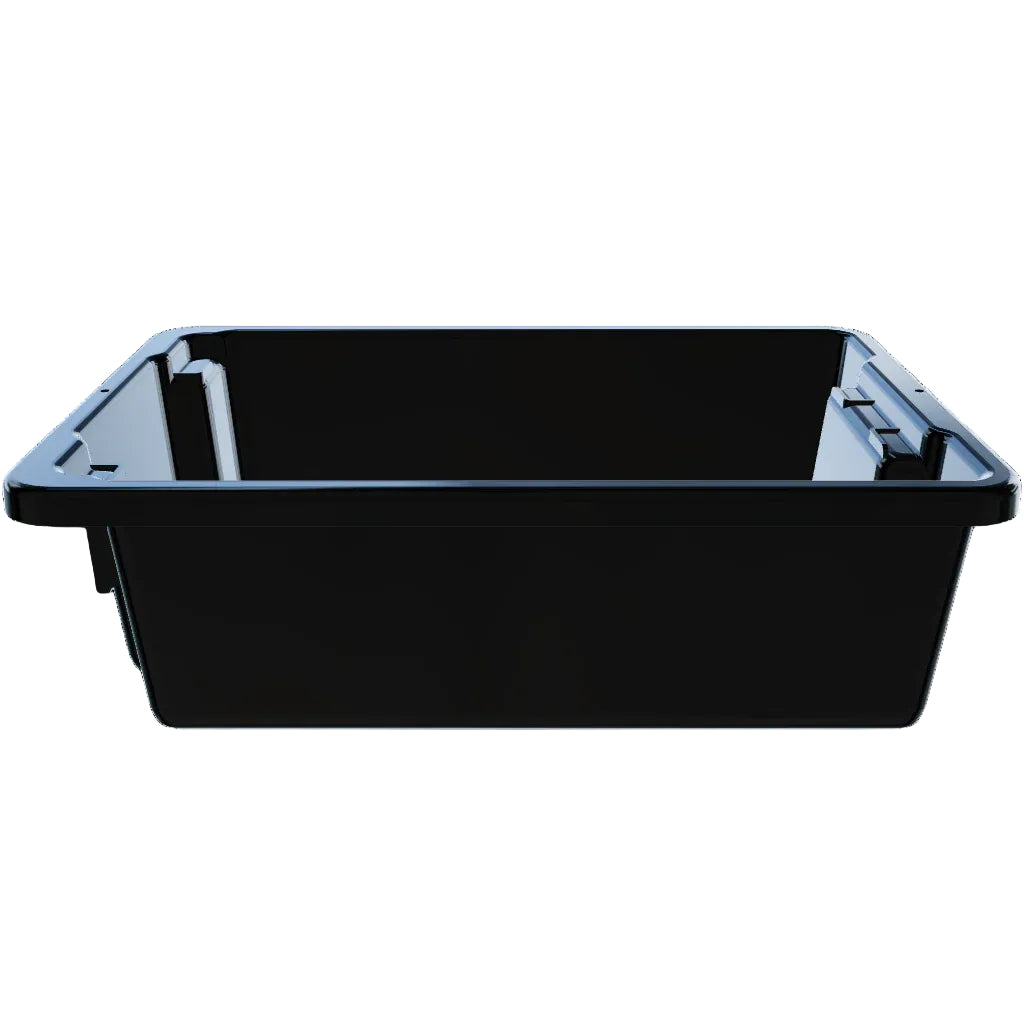 Black plastic tray on a white background