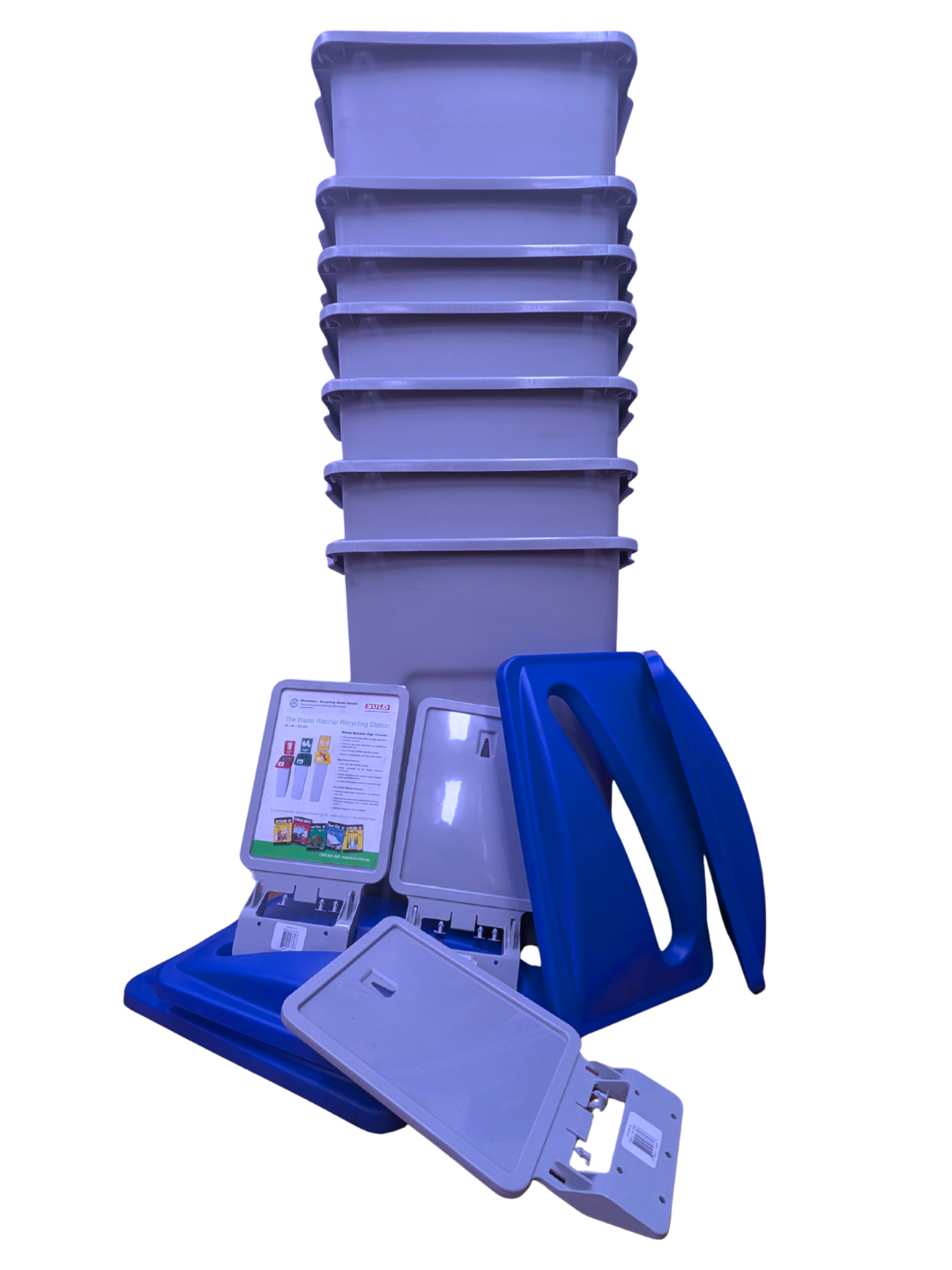 Waste Watcher 66L recycling bin bundle with grey bins, paper slot lids and sign frames