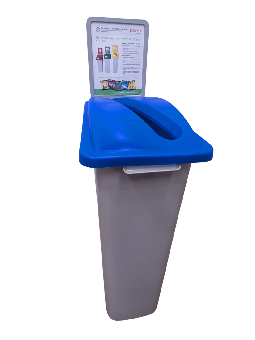 66L grey Waste Watcher recycling bins with blue paper slot lids
