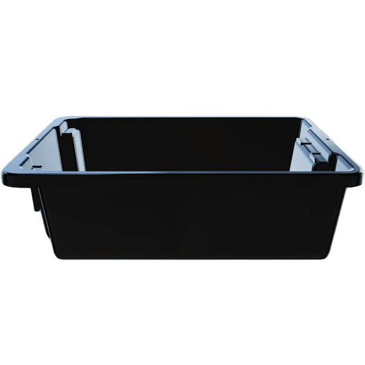 Black plastic tray on a white background